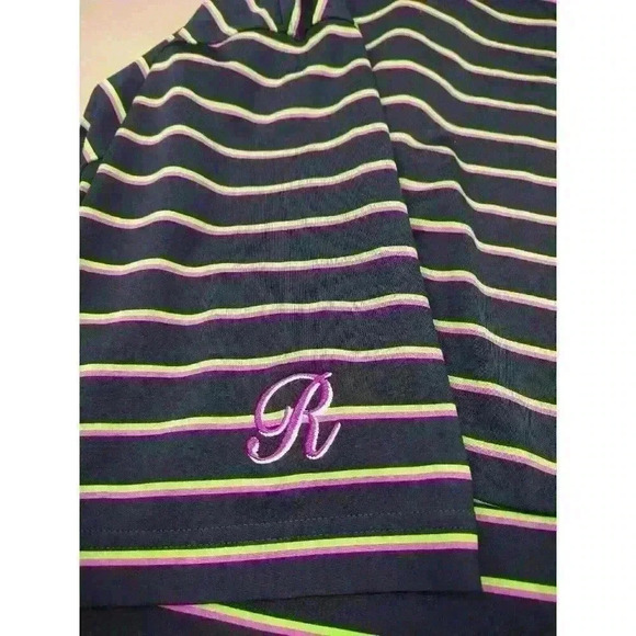 FootJoy FJ Men's Golf Polo Shirt Navy Purple Green Striped Size Large - Picture 10 of 10